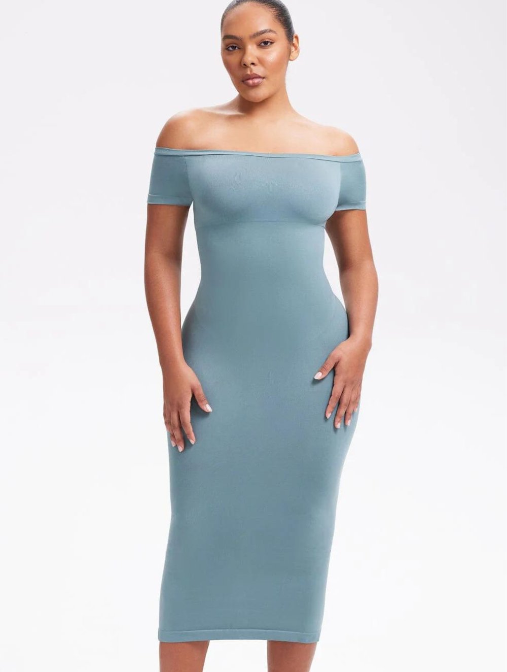 Off-Shoulder Midi Shapewear Dress - GetLivetta