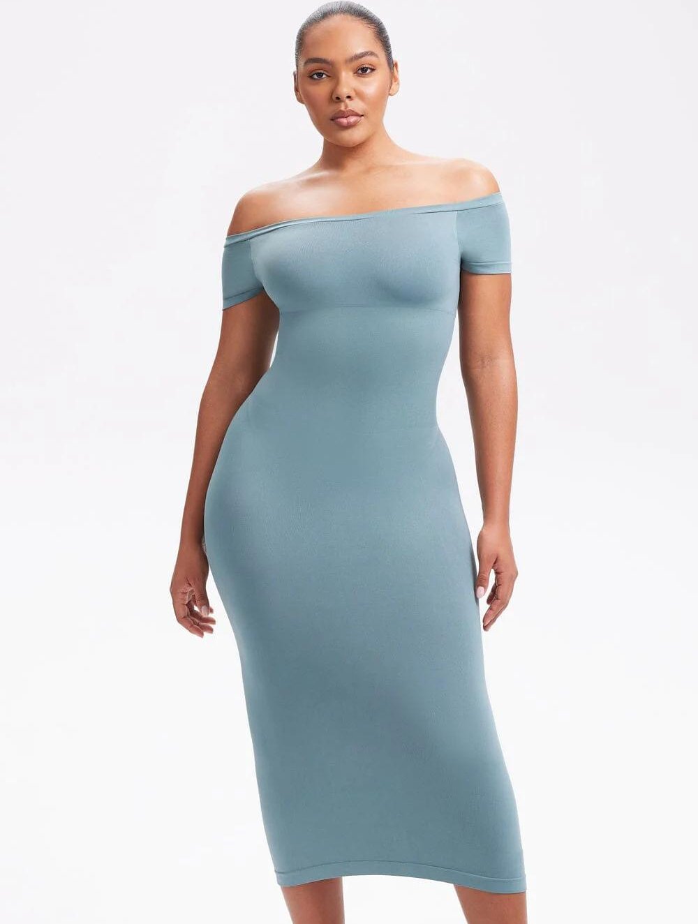 Off-Shoulder Midi Shapewear Dress - GetLivetta