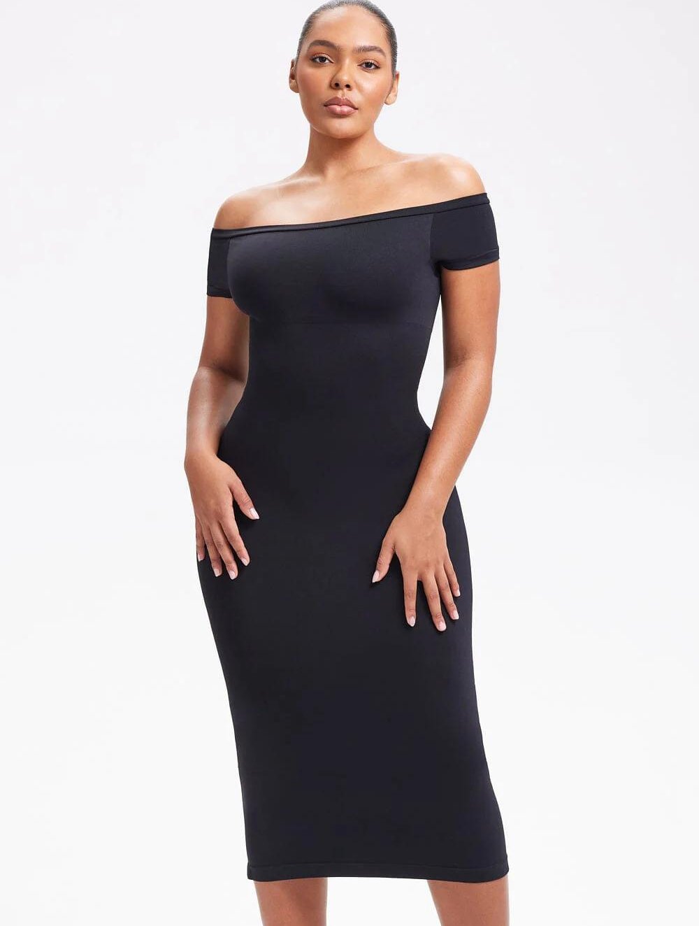 Off-Shoulder Midi Shapewear Dress - GetLivetta