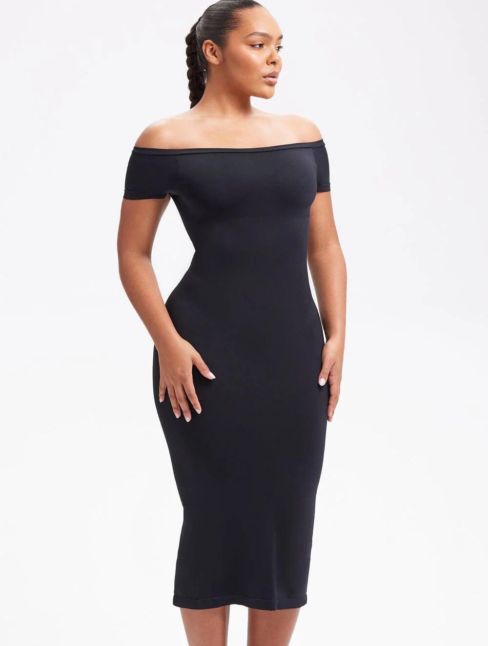 Off-Shoulder Midi Shapewear Dress - GetLivetta