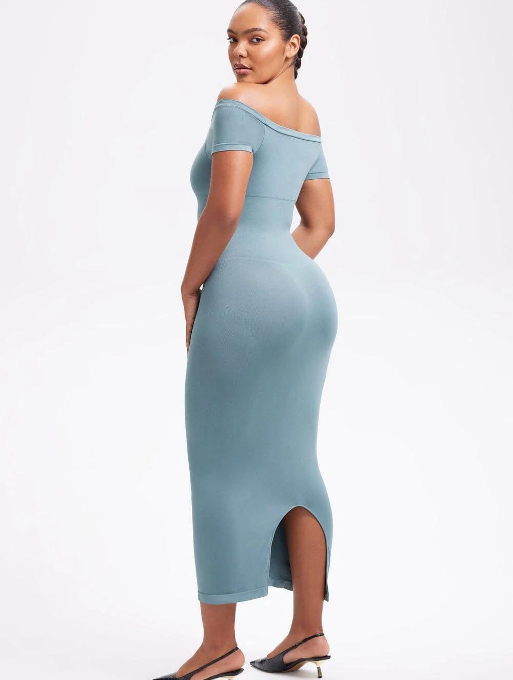 Off-Shoulder Midi Shapewear Dress - GetLivetta