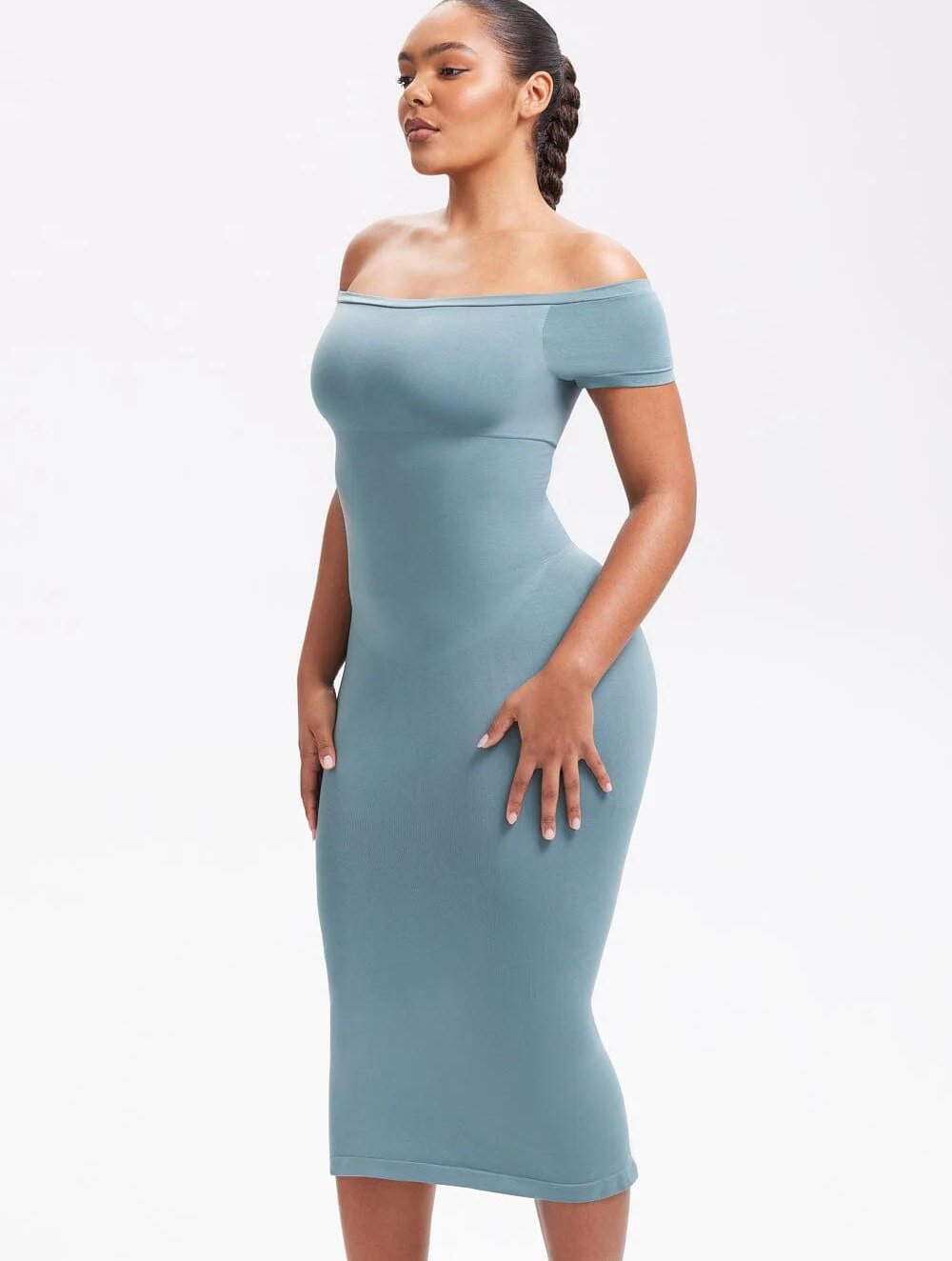 Off-Shoulder Midi Shapewear Dress - GetLivetta