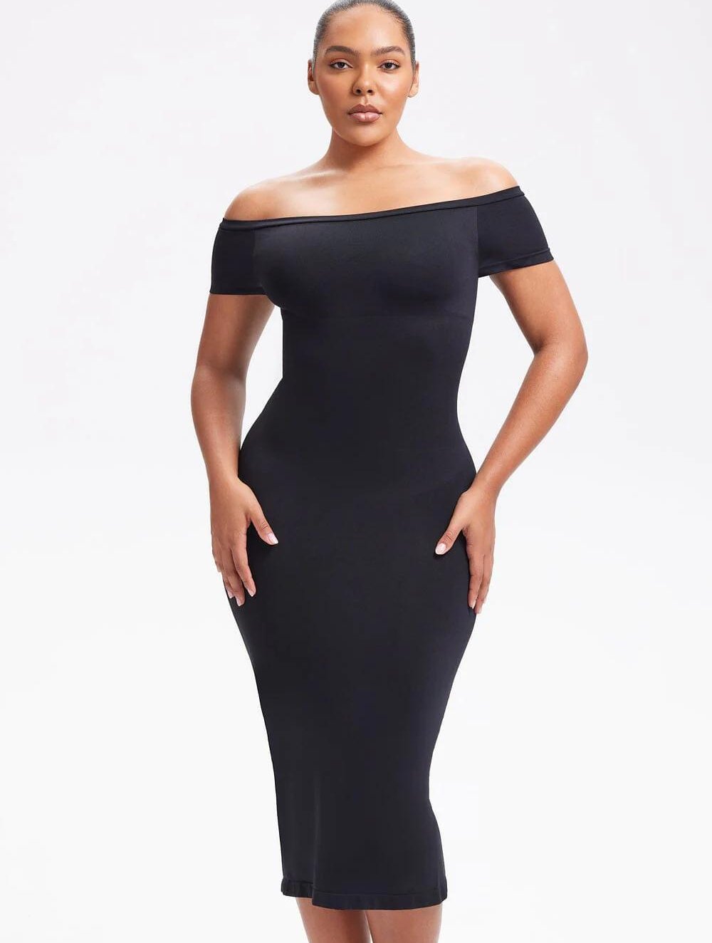 Off-Shoulder Midi Shapewear Dress - GetLivetta