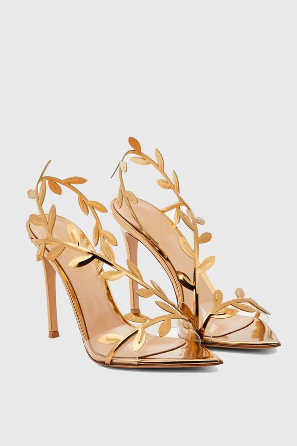 Ophelia Mirrored Leaf Embellished Slingback Sandals - Livetta