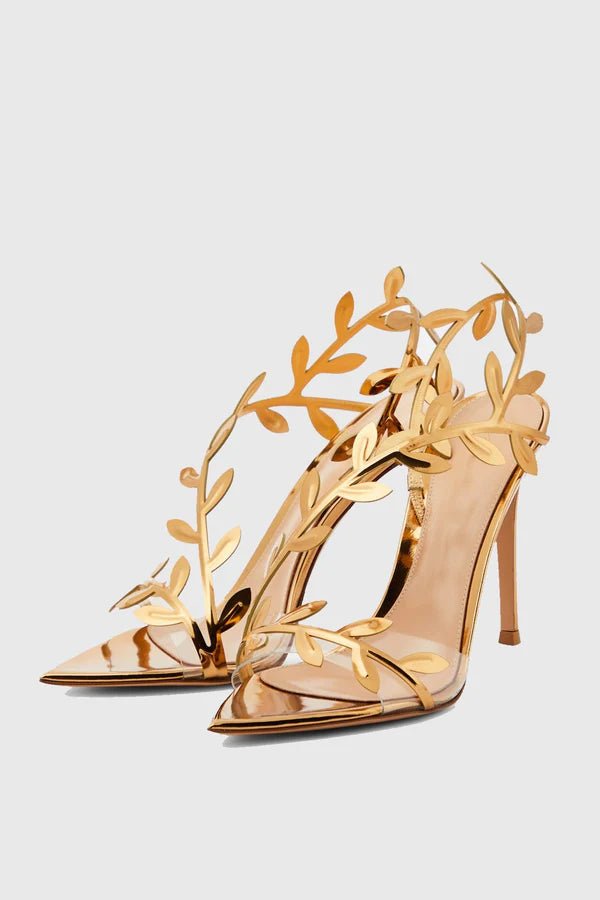 Ophelia Mirrored Leaf Embellished Slingback Sandals - Livetta