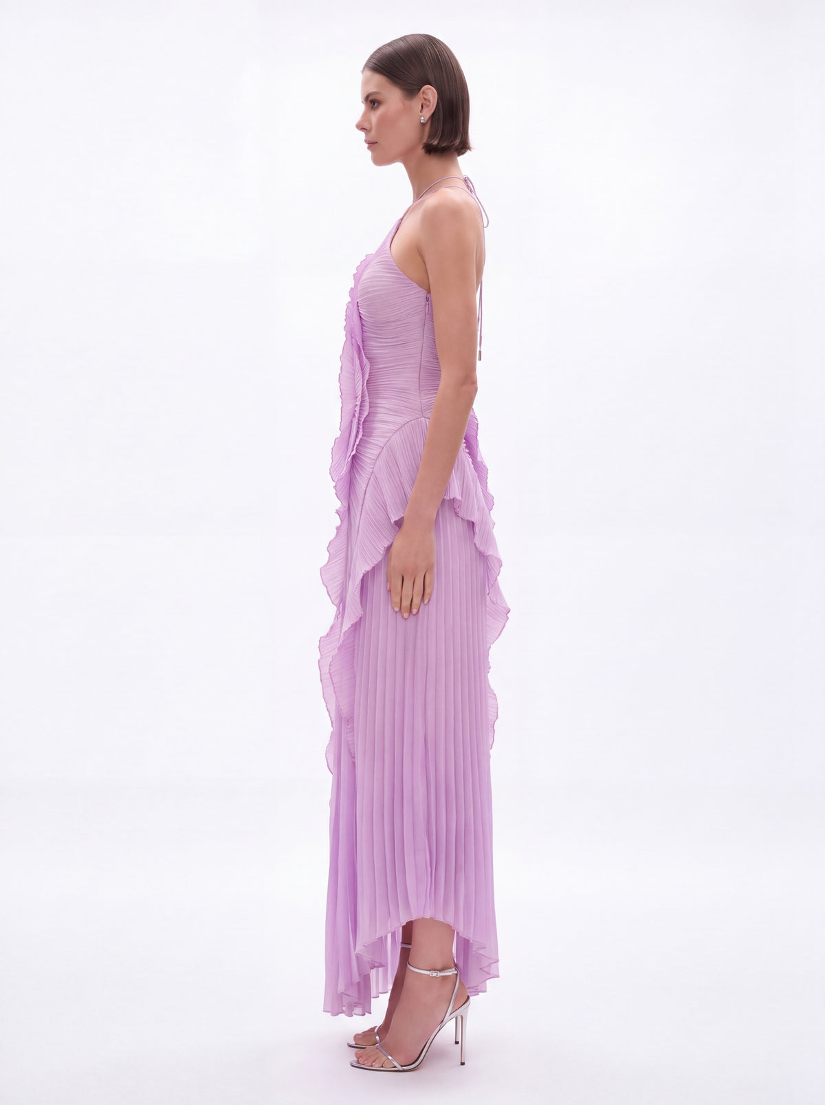 Vera Asymmetric Pleated Halterneck Maxi Dress