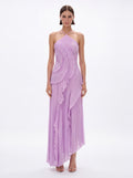 Vera Asymmetric Pleated Halterneck Maxi Dress