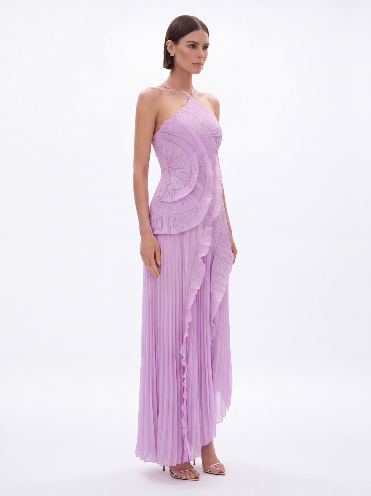 Vera Asymmetric Pleated Halterneck Maxi Dress
