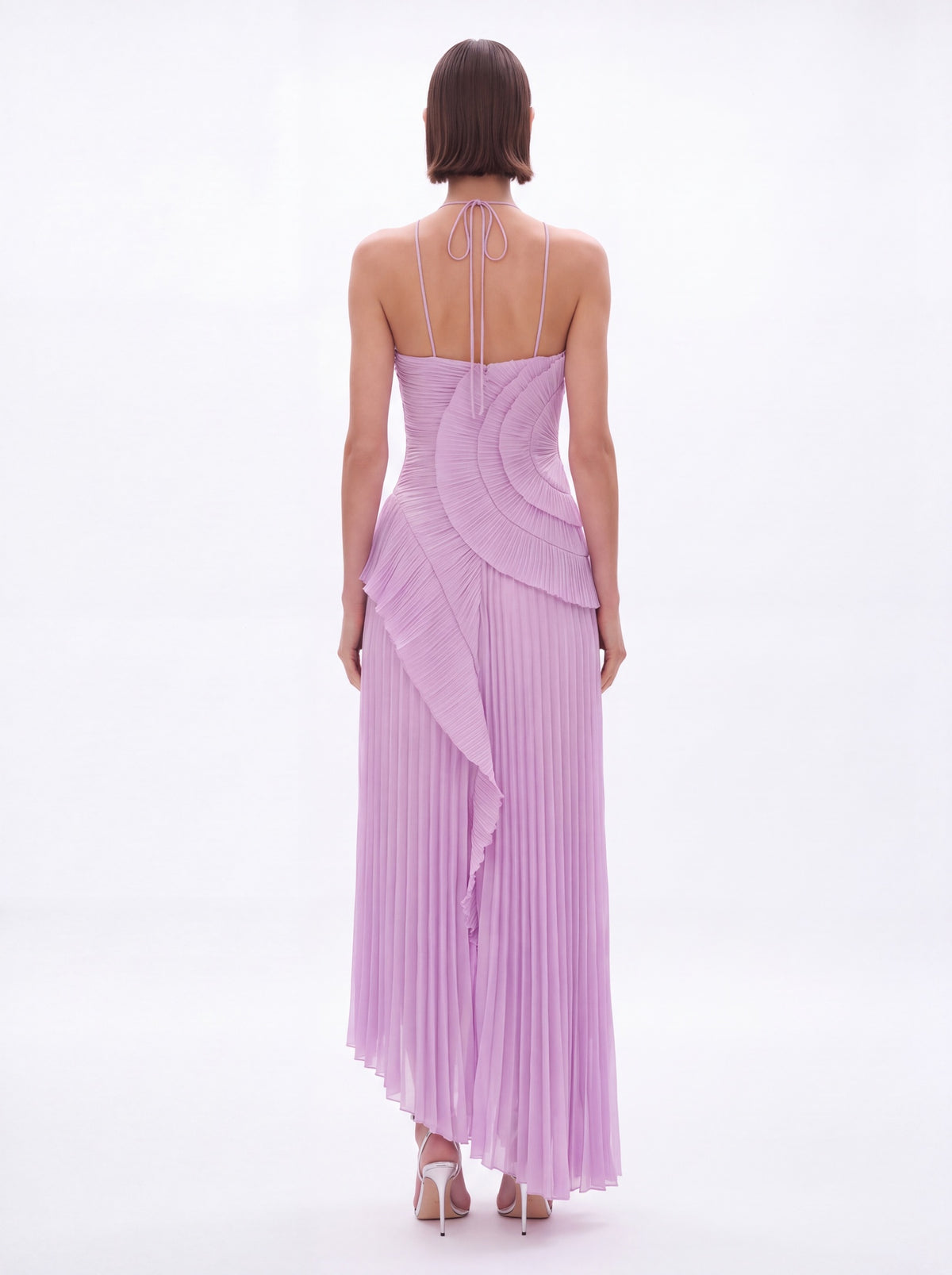 Vera Asymmetric Pleated Halterneck Maxi Dress