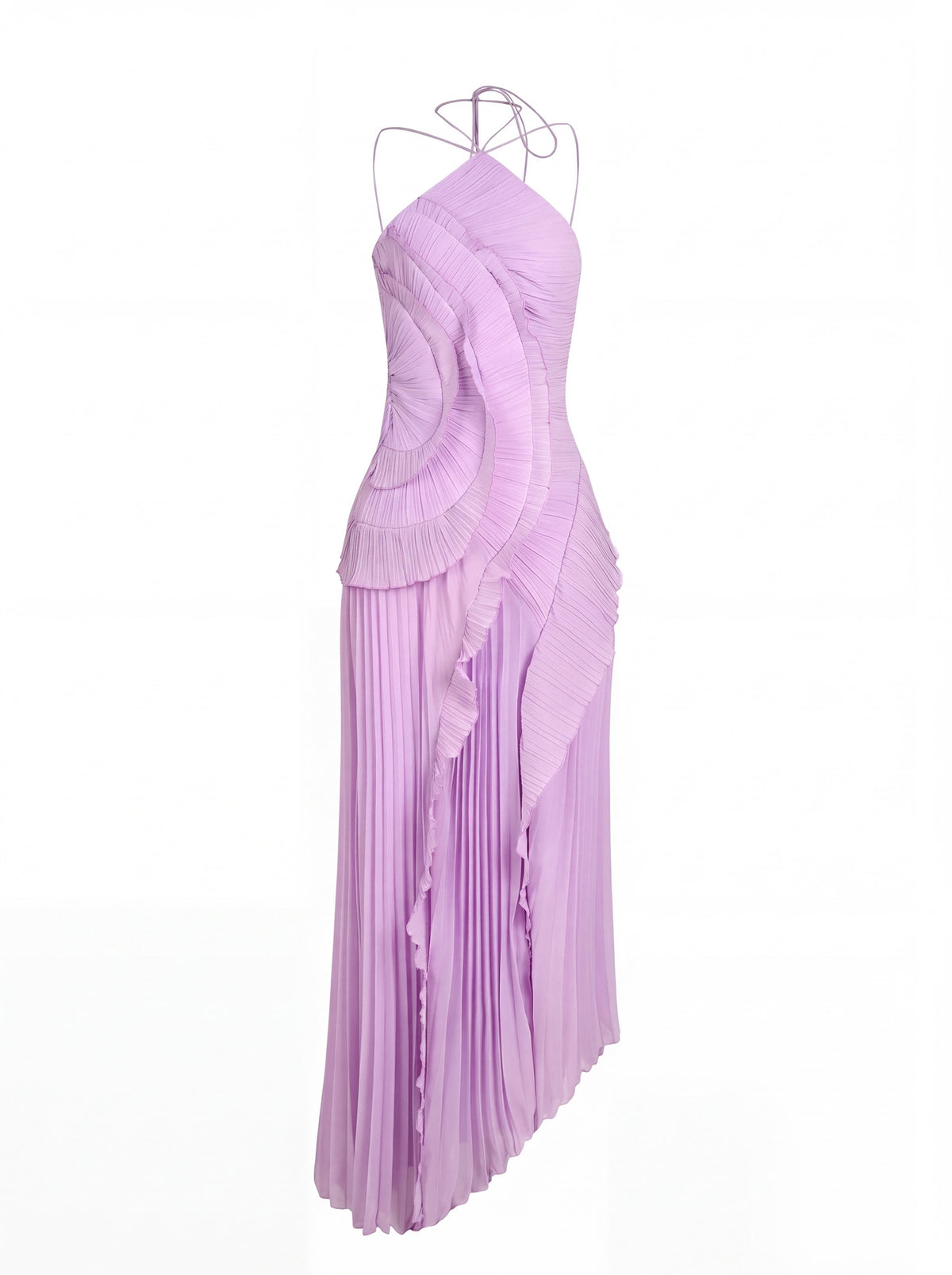 Vera Asymmetric Pleated Halterneck Maxi Dress