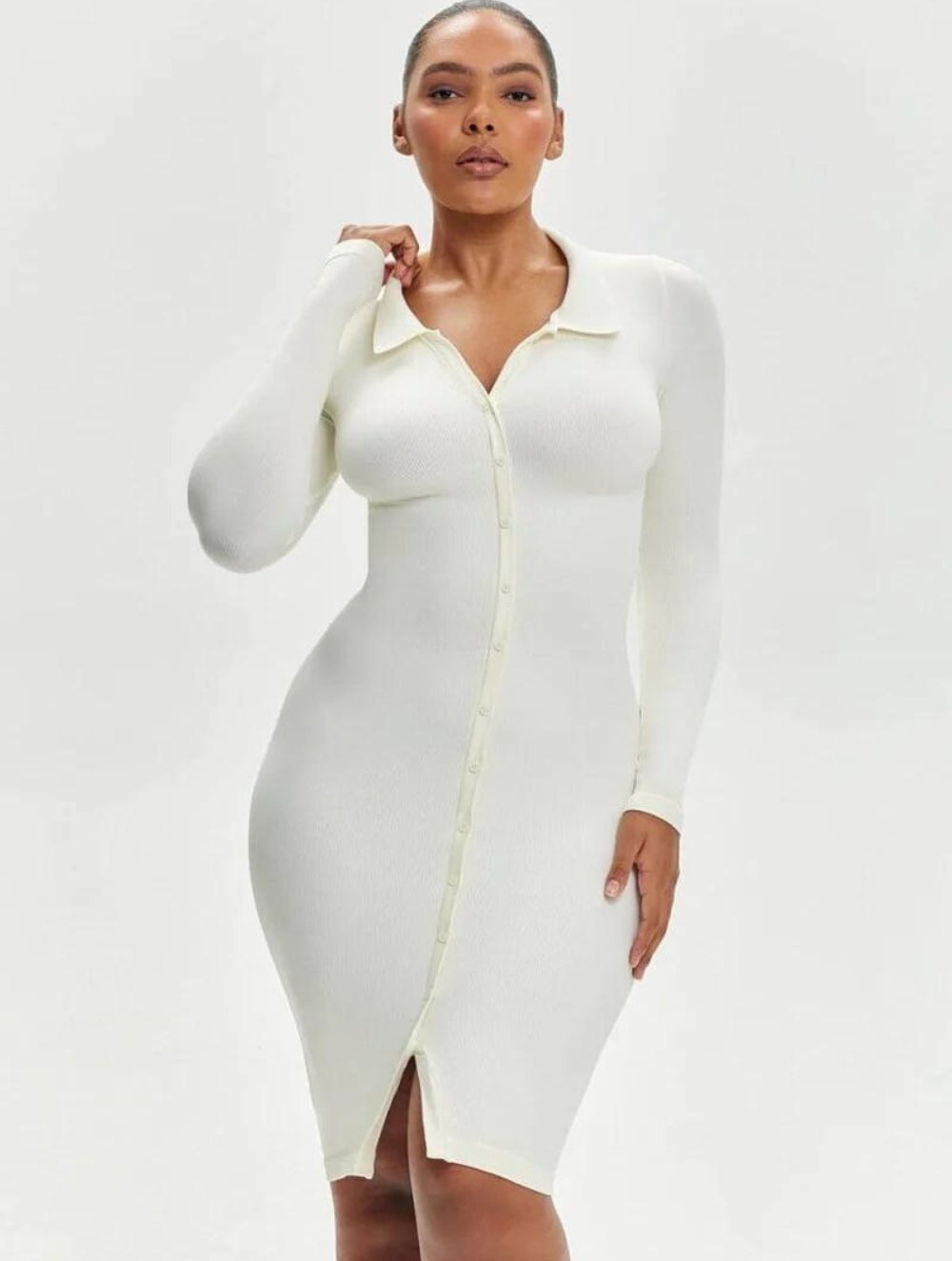 Shapewear Front Button Collar Dress - GetLivetta