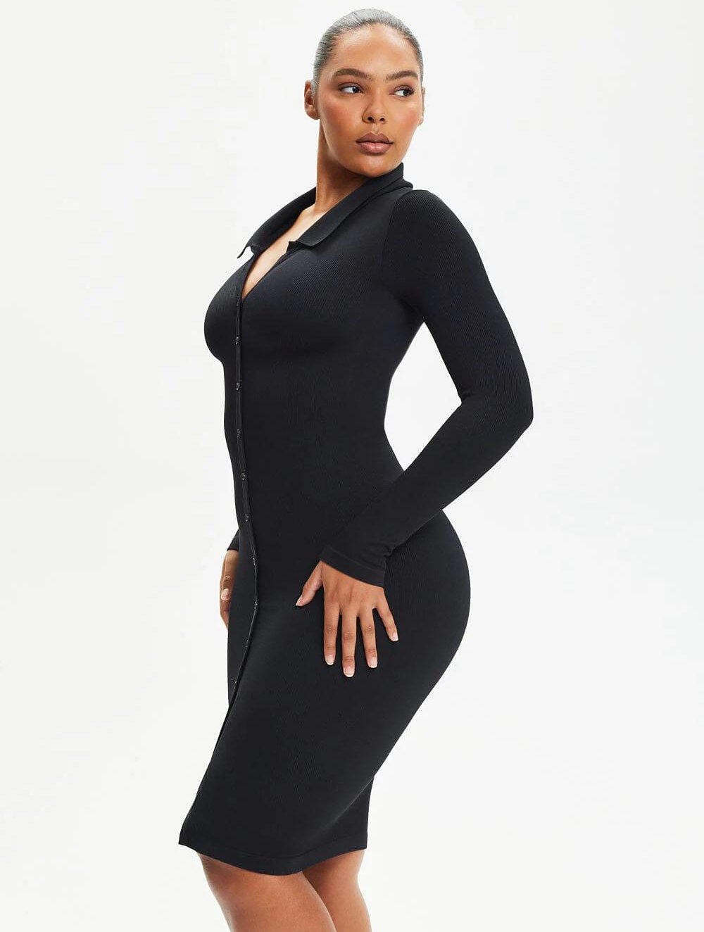 Shapewear Front Button Collar Dress - GetLivetta