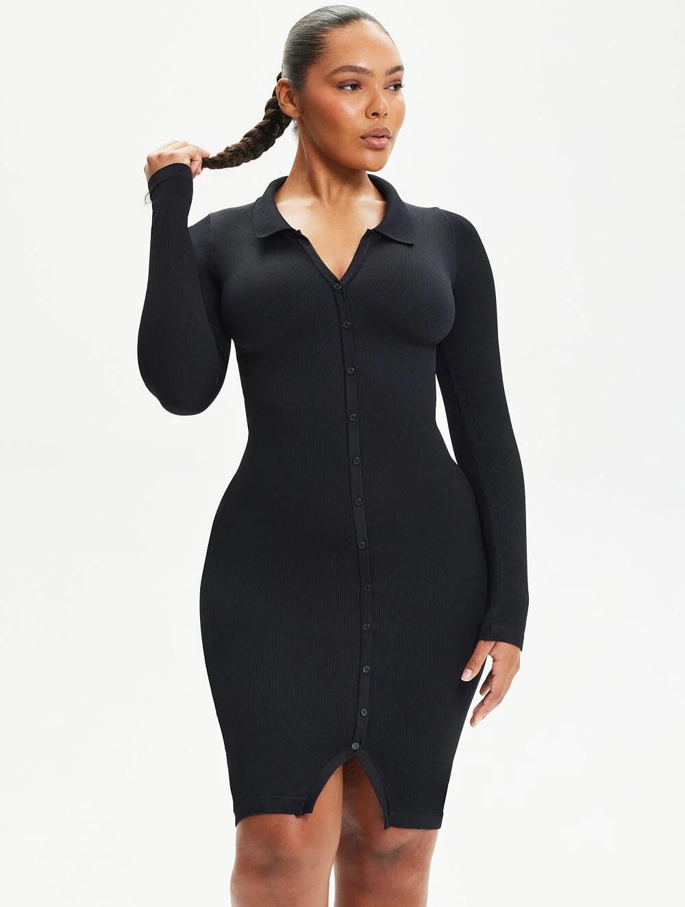 Shapewear Front Button Collar Dress - GetLivetta