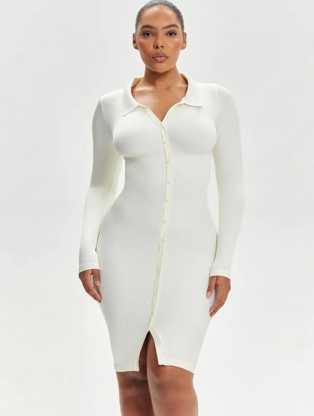 Shapewear Front Button Collar Dress - GetLivetta