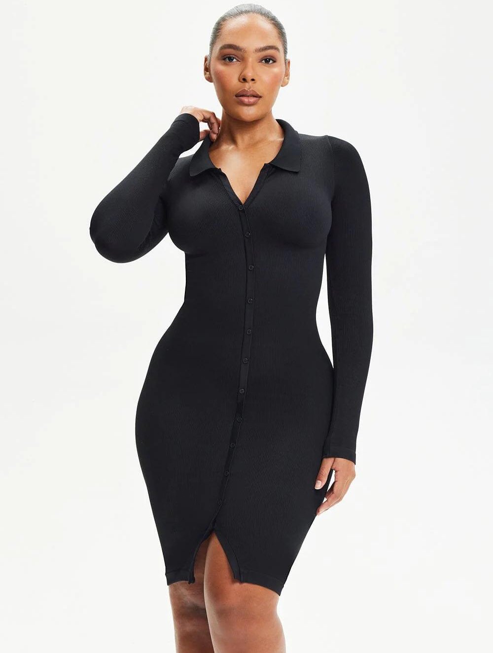 Shapewear Front Button Collar Dress - GetLivetta