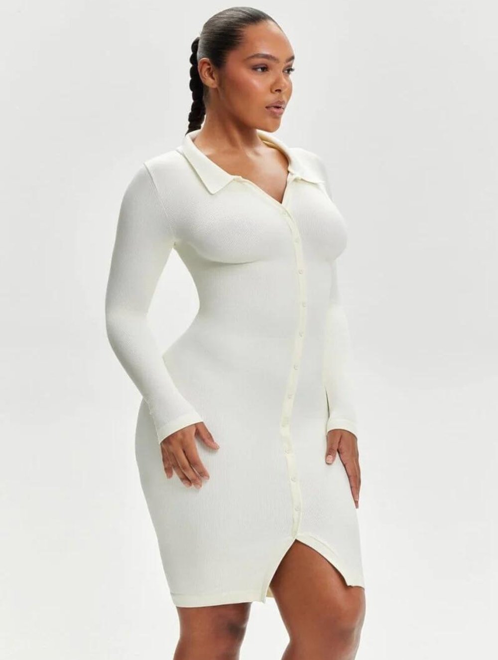 Shapewear Front Button Collar Dress - GetLivetta