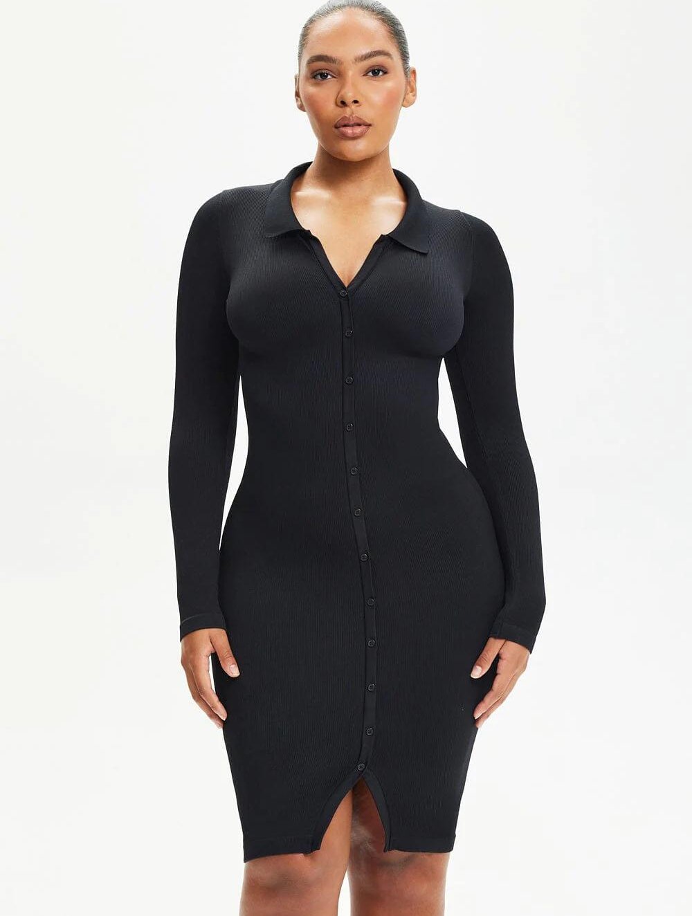 Shapewear Front Button Collar Dress - GetLivetta