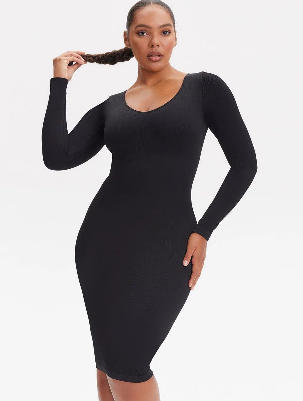 Shapewear V-Neck Long Sleeve Dress - GetLivetta