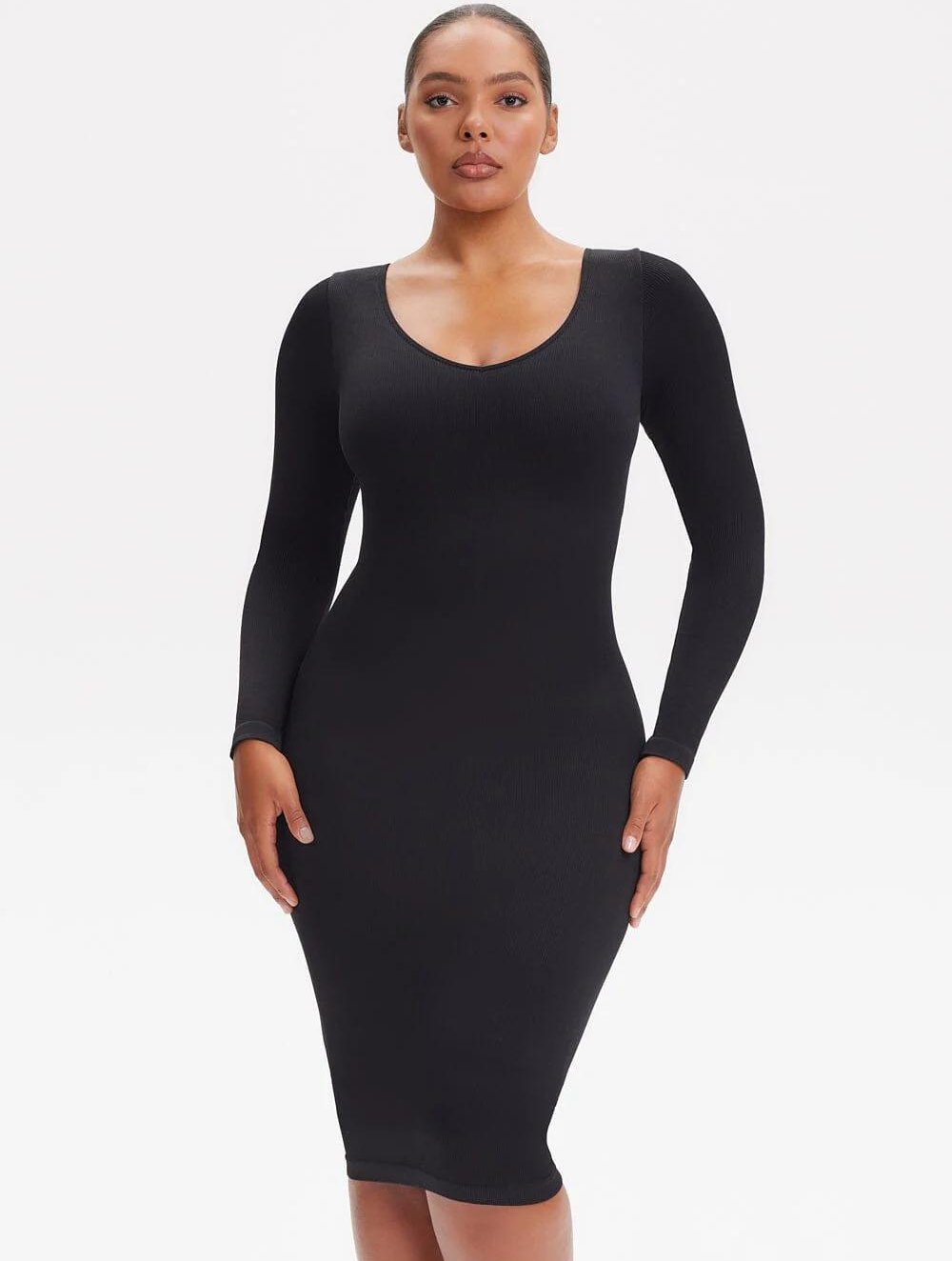 Shapewear V-Neck Long Sleeve Dress - GetLivetta