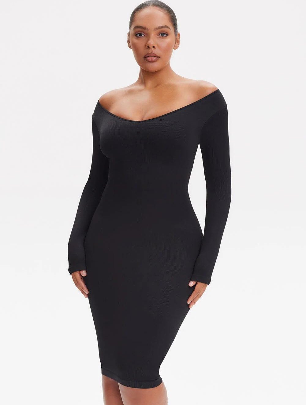 Shapewear V-Neck Long Sleeve Dress - GetLivetta