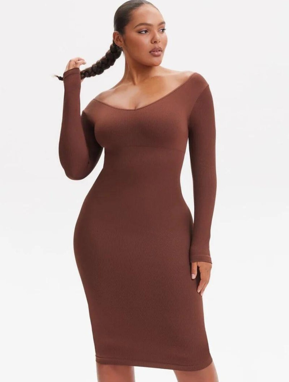 Shapewear V-Neck Long Sleeve Dress - GetLivetta