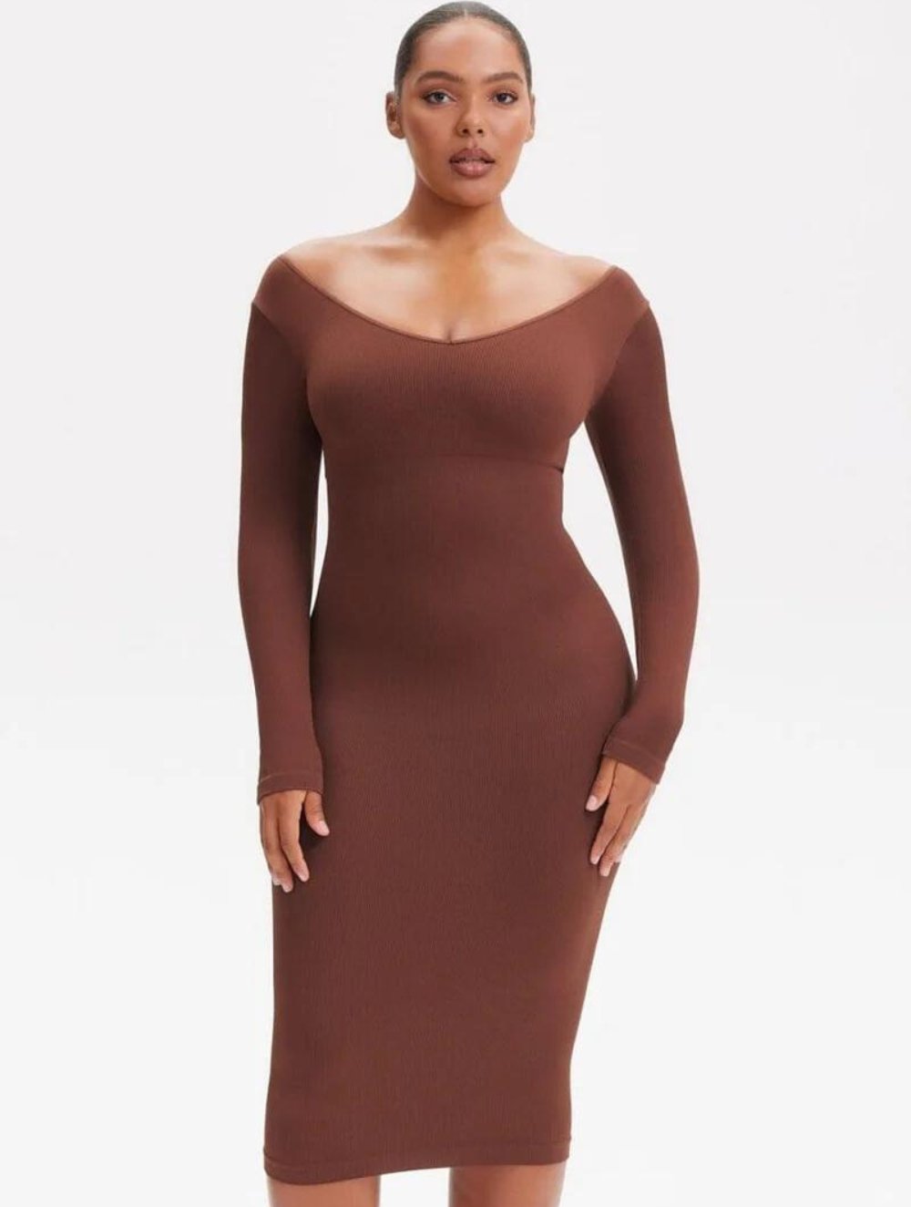 Shapewear V-Neck Long Sleeve Dress - GetLivetta