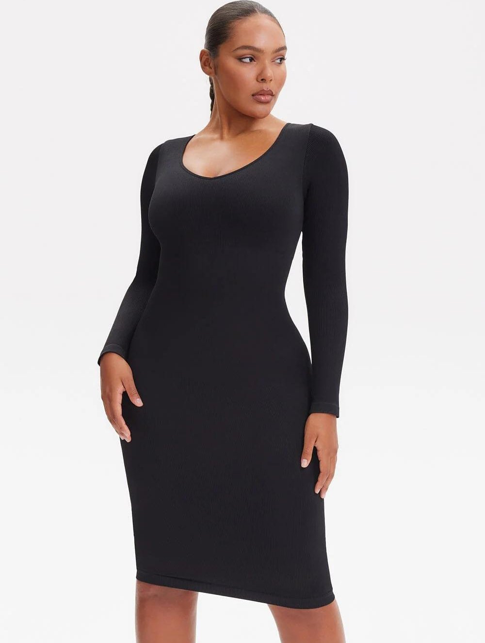 Shapewear V-Neck Long Sleeve Dress - GetLivetta