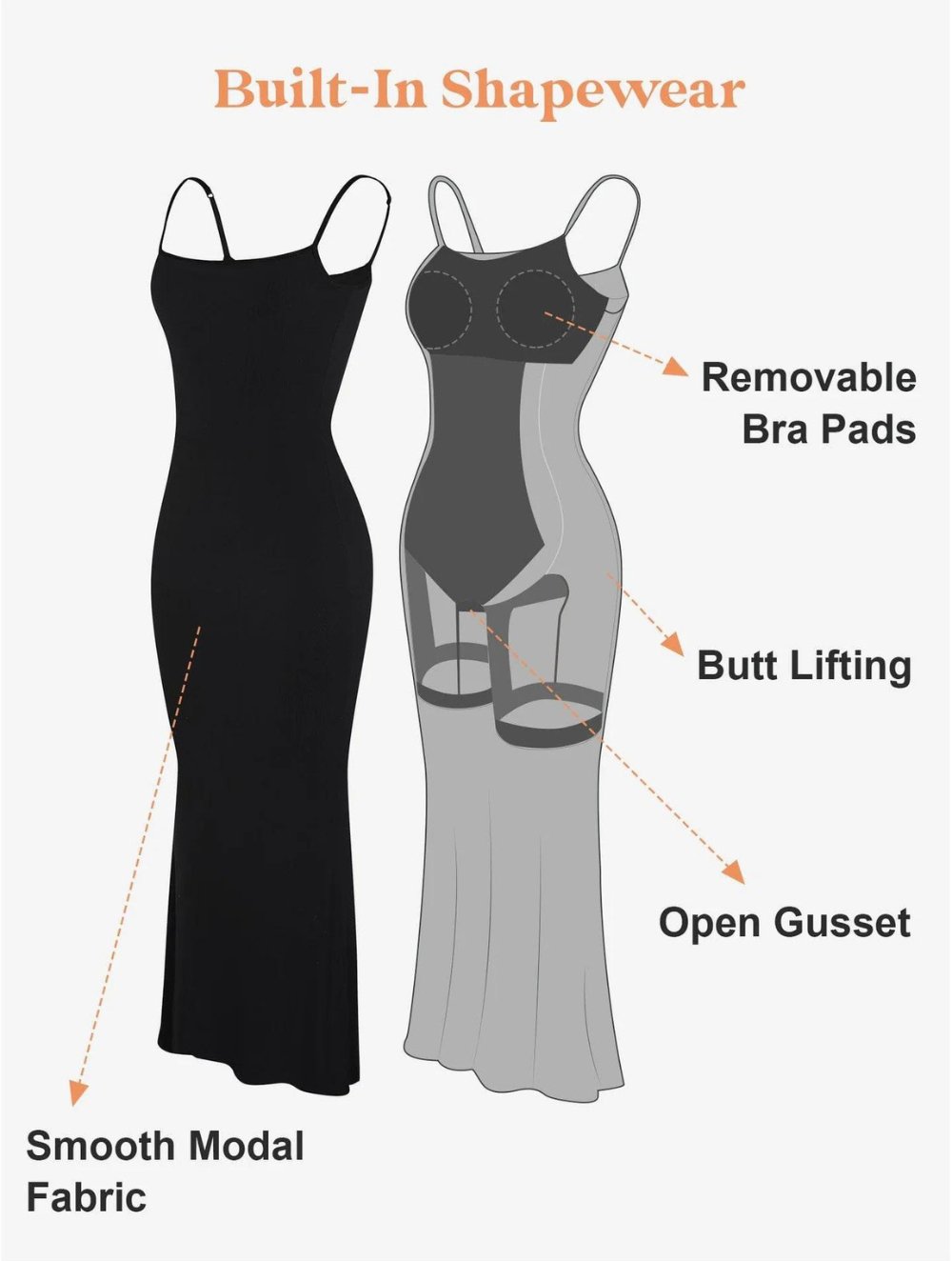 Shapewear V-neck Midi Dress - GetLivetta