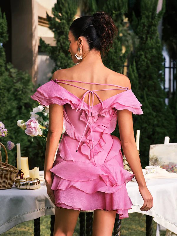 Winona V Neck Ruffle Mini Dress - Livetta