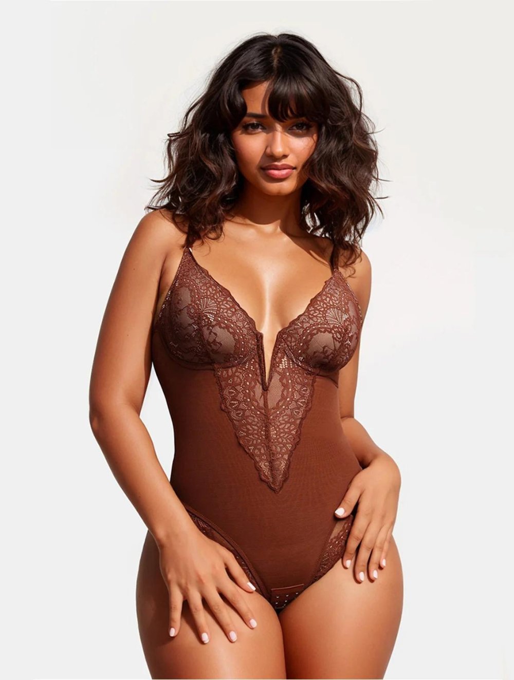 Deep V-Neck Lace Bodysuit - GetLivetta