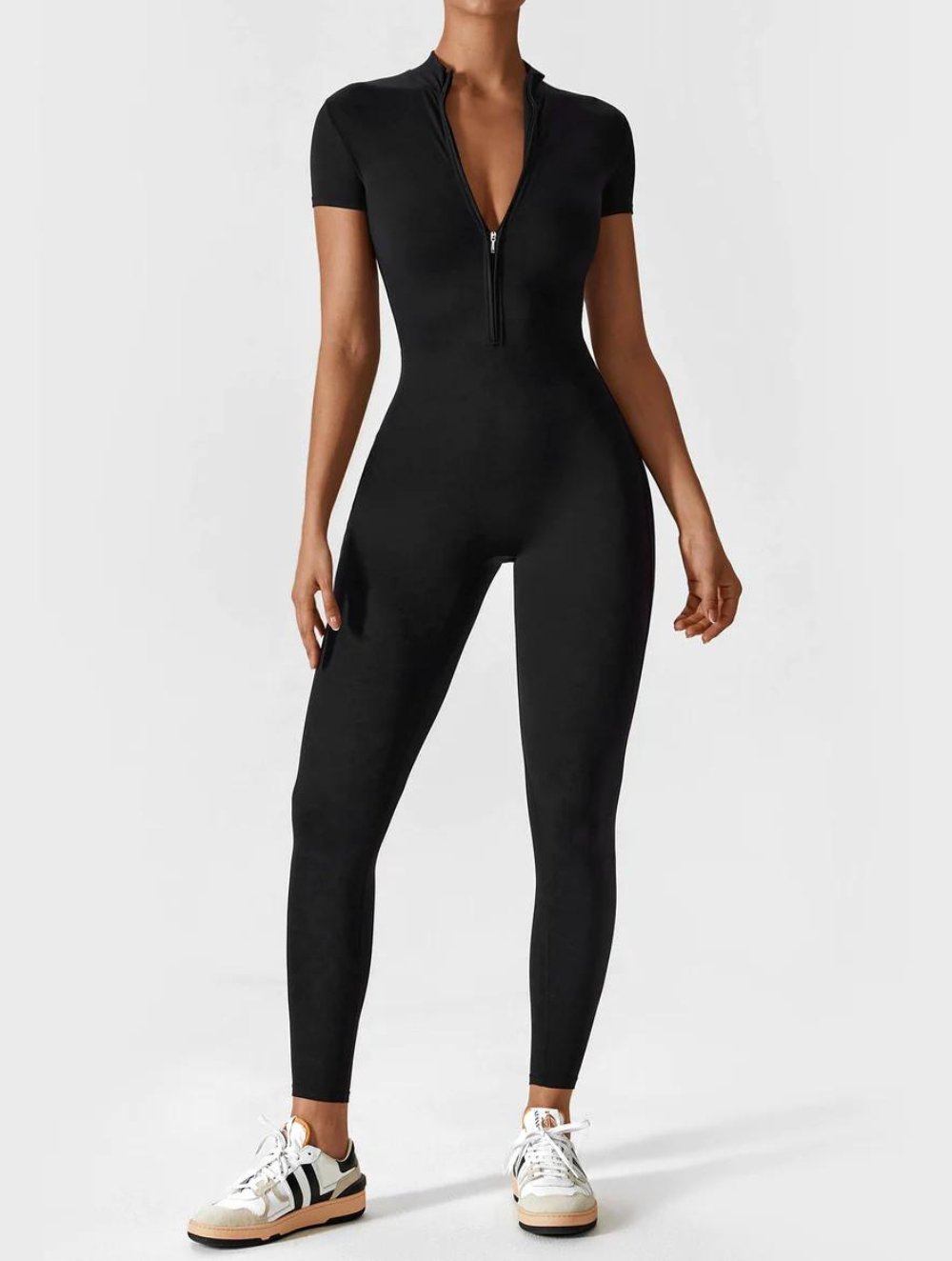 Short Sleeve Zipper Jumpsuit - GetLivetta