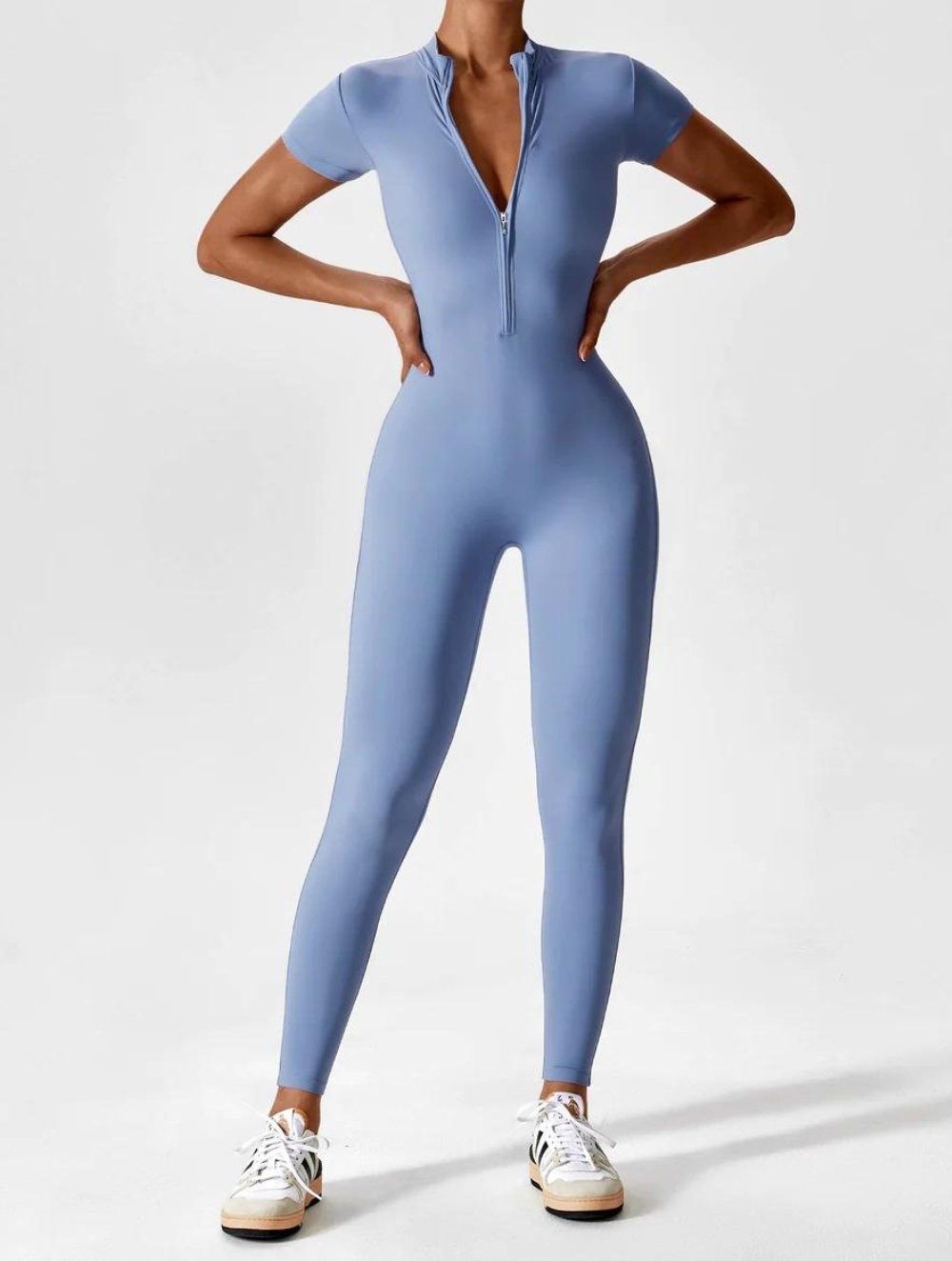 Short Sleeve Zipper Jumpsuit - GetLivetta