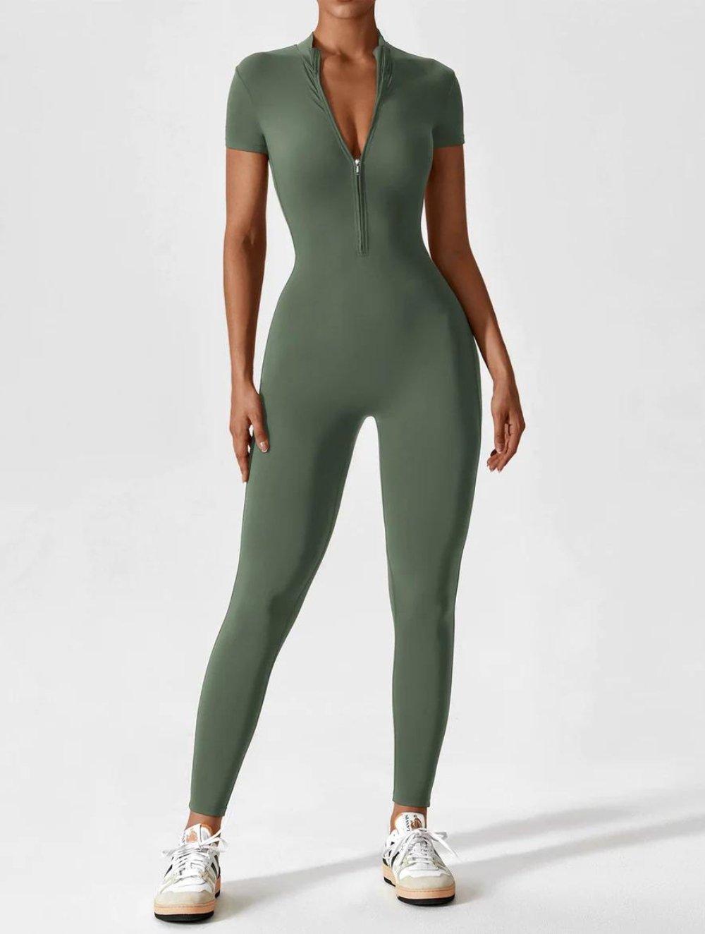 Short Sleeve Zipper Jumpsuit - GetLivetta