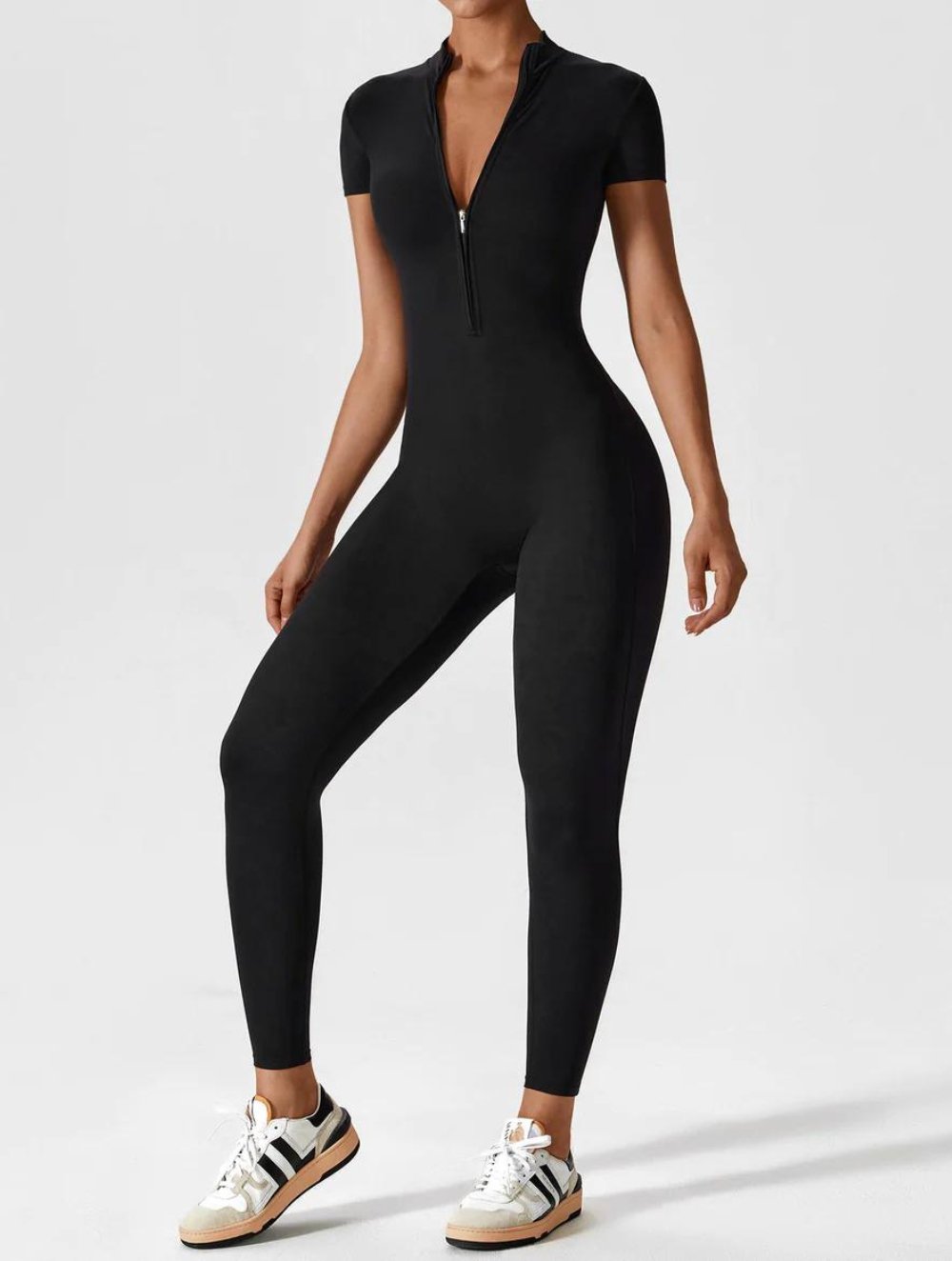 Short Sleeve Zipper Jumpsuit - GetLivetta