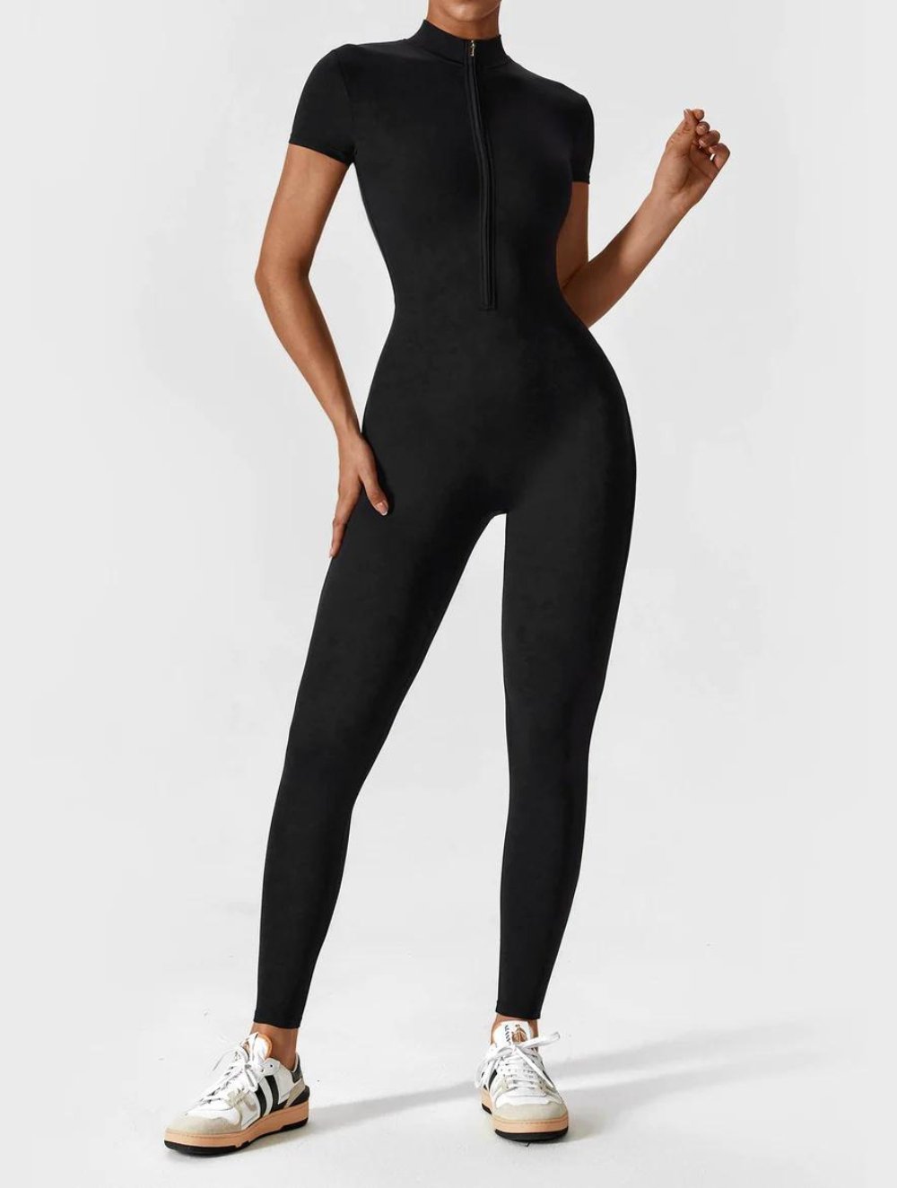 Short Sleeve Zipper Jumpsuit - GetLivetta